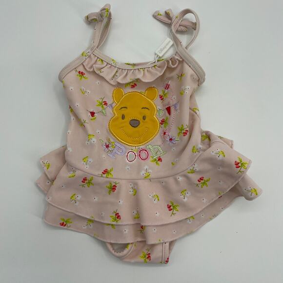 NWOT DISNEY Winnie The Pooh 1 Piece Swimsuit Baby 0-3M Pink Floral Ruffle